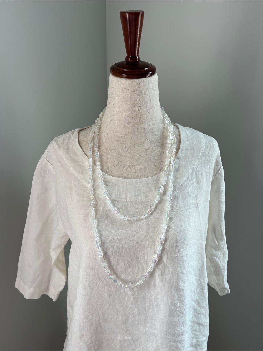 Iridescent Clear Beaded Long 28.5” Necklace - Women’s Jewelry